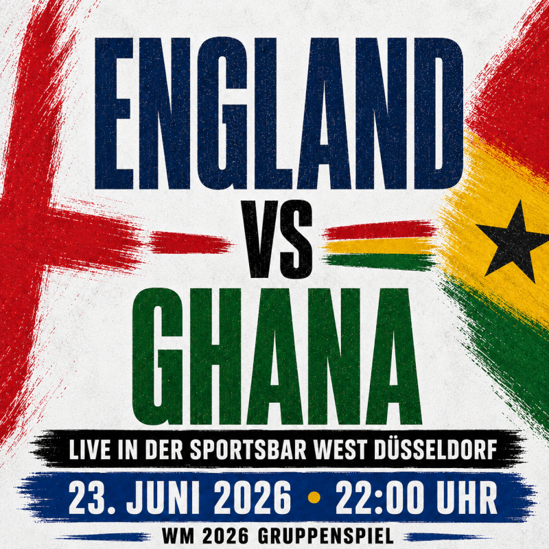 Watch England vs Ghana at Sports Bar West Düsseldorf