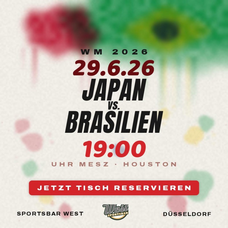 Brasilien gegen Japan live in Düsseldorf – WM 2026 Public Viewing in der Sportsbar West