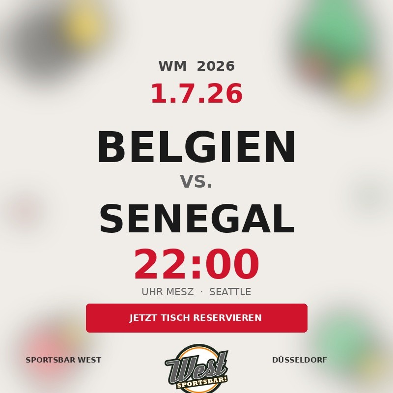 Belgium vs Senegal live in Düsseldorf – World Cup 2026 public viewing at Sportsbar West