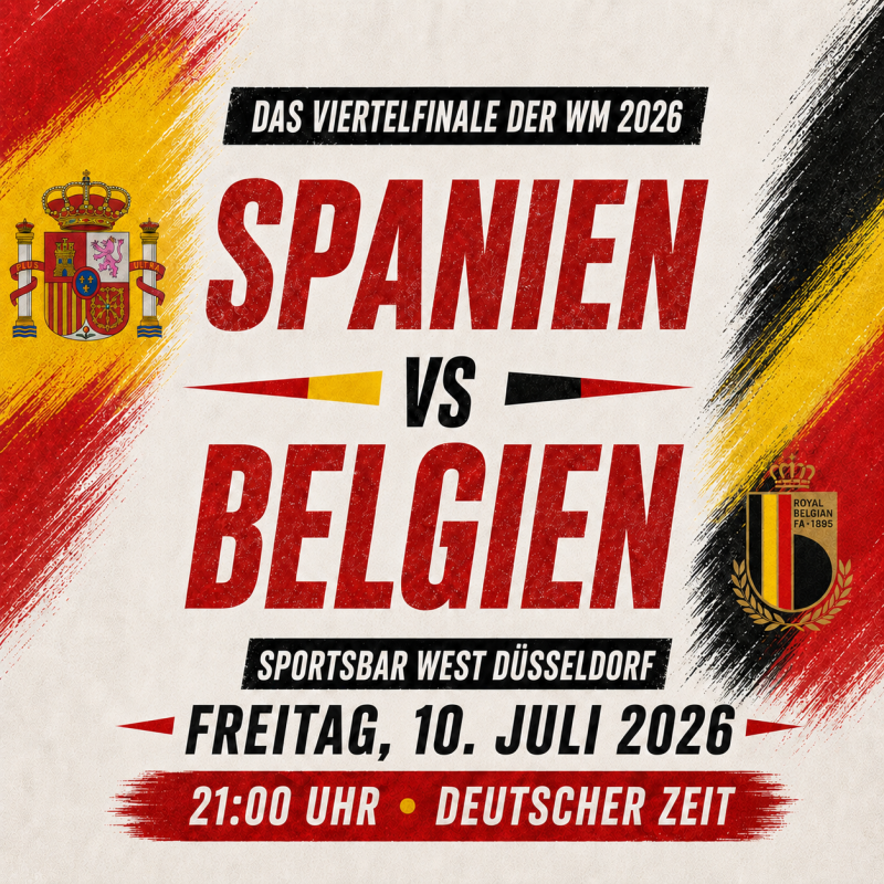 Spanien gegen Belgien live in Düsseldorf – WM 2026 Public Viewing in der Sportsbar West