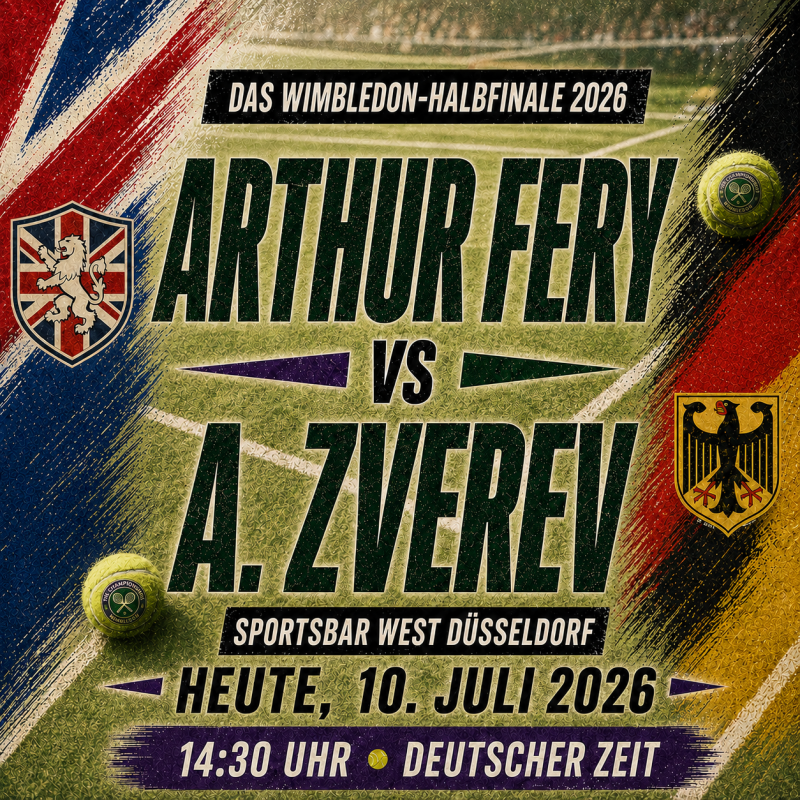 Arthur Fery gegen Alexander Zverev live in Düsseldorf – Wimbledon Public Viewing in der Sportsbar West