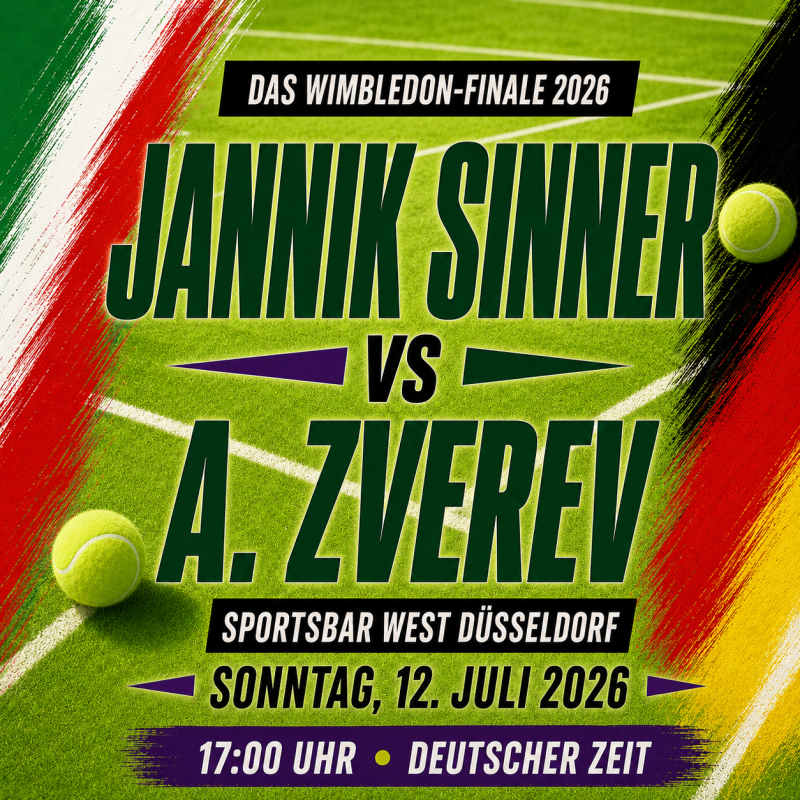 Jannik Sinner gegen Alexander Zverev live in Düsseldorf – Wimbledon-Finale 2026 in der Sportsbar West