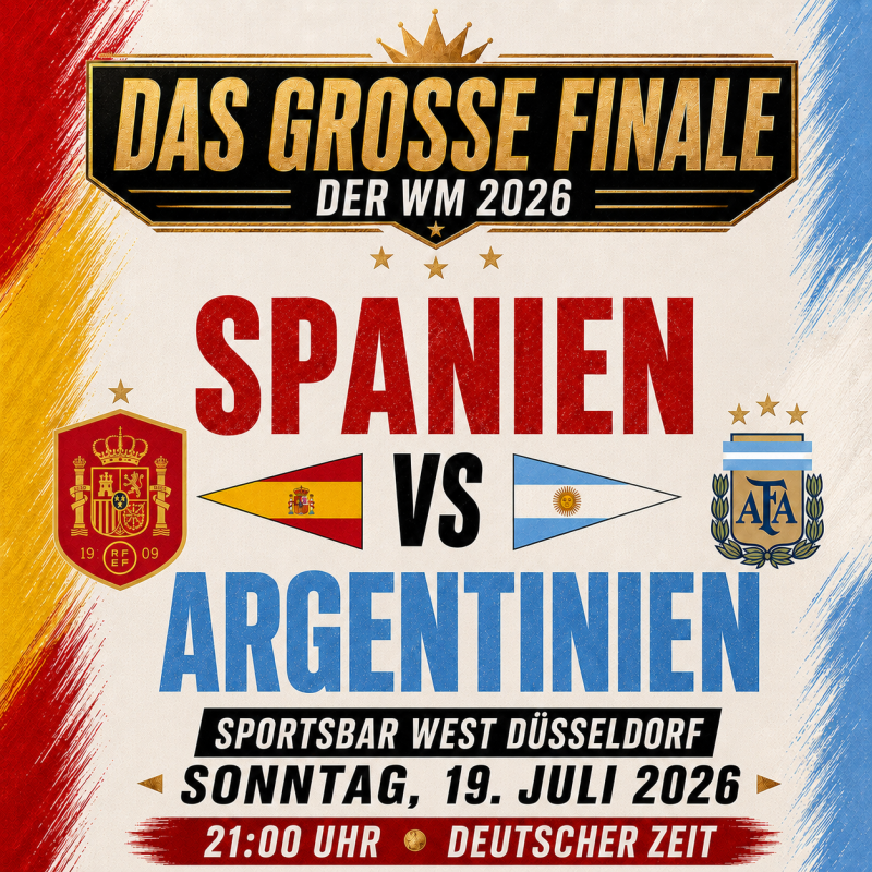 Spanien gegen Argentinien live in Düsseldorf – WM-Finale 2026 in der Sportsbar West