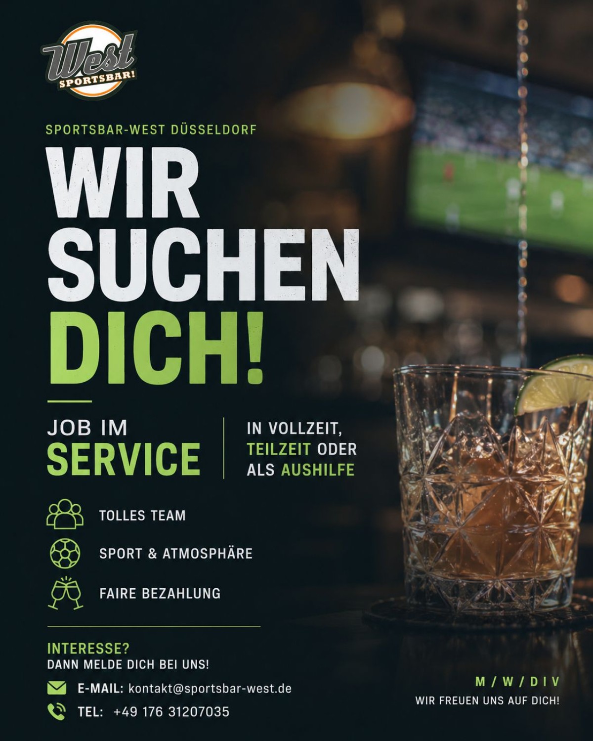Servicekraft in Düsseldorf gesucht – Sportsbar West sucht dich