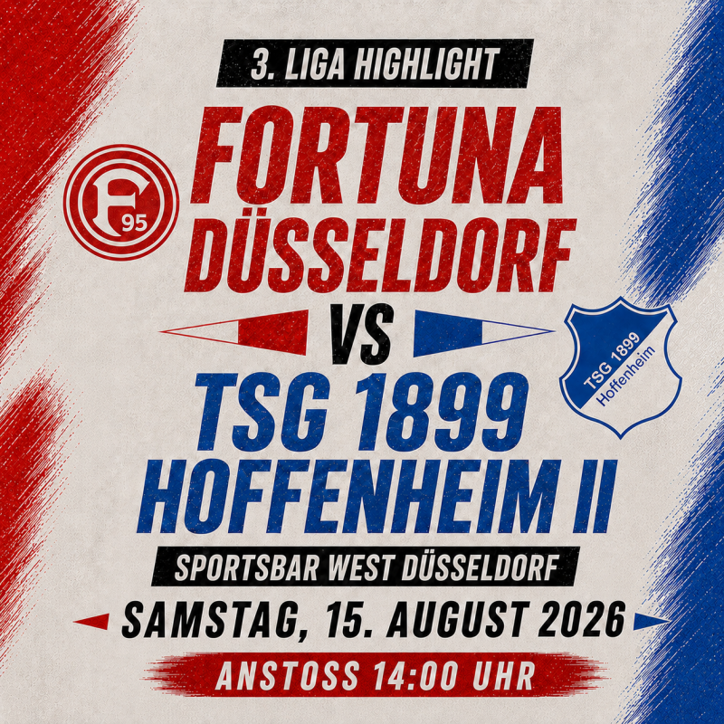 Fortuna Düsseldorf gegen TSG Hoffenheim II live in Düsseldorf – 3. Liga Highlight in der Sportsbar West