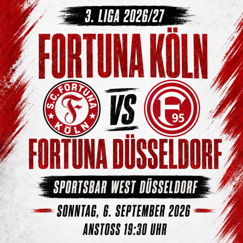 Fortuna Köln gegen Fortuna Düsseldorf live in Düsseldorf schauen – 3. Liga Derbyabend in der Sportsbar West