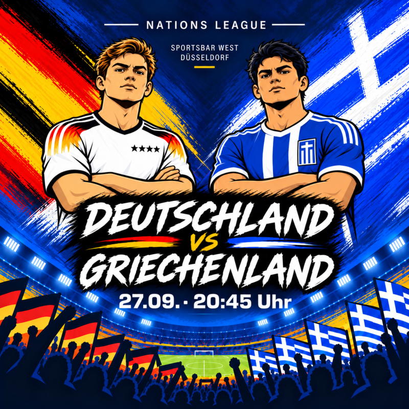 Deutschland gegen Griechenland live in Düsseldorf – Nations League Public Viewing in der Sportsbar West