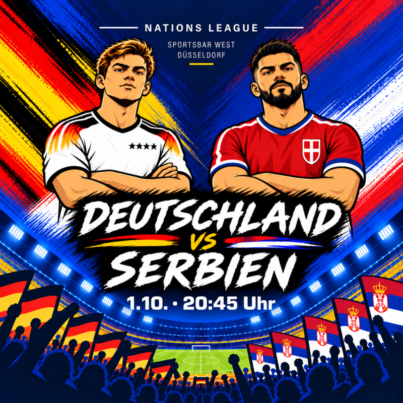 Germany vs Serbia live in Düsseldorf – Nations League public viewing at Sportsbar West