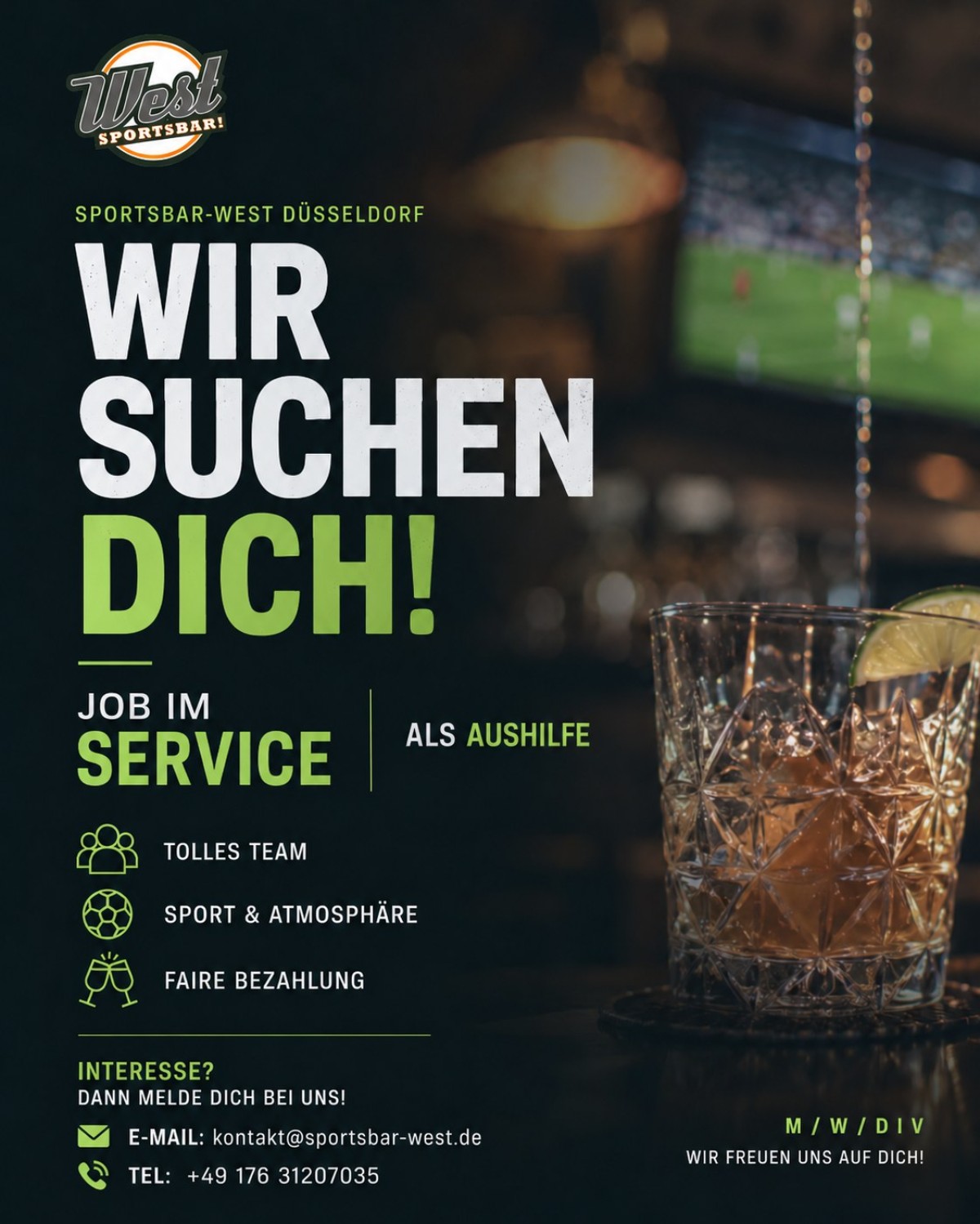 Servicekraft in Düsseldorf gesucht – Sportsbar West sucht dich