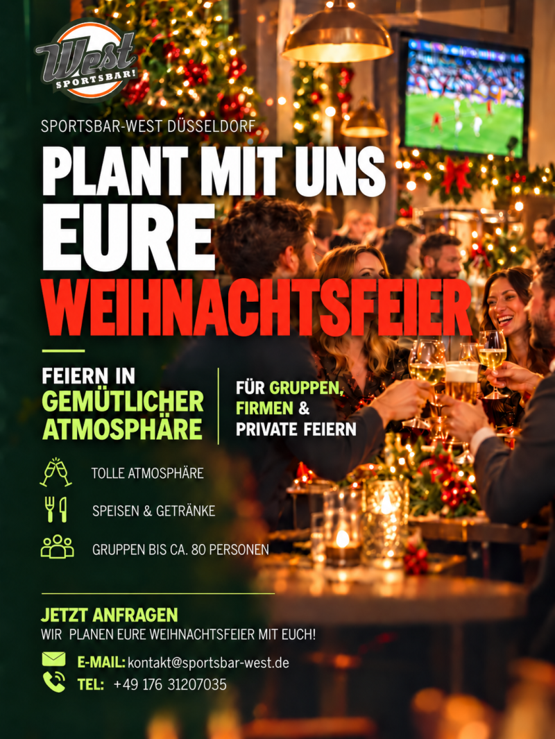 Weihnachtsfeier in Düsseldorf: Mit der Sportsbar West die Festtage entspannt feiern