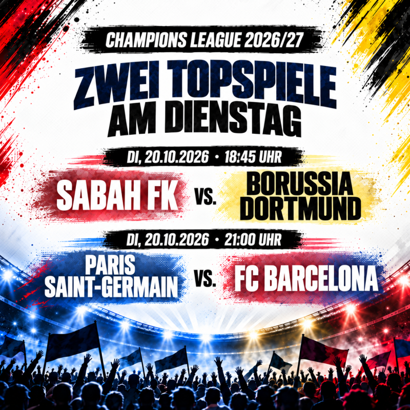 Champions League live in Düsseldorf: Dortmund und Barcelona am 20. Oktober in der Sportsbar West
